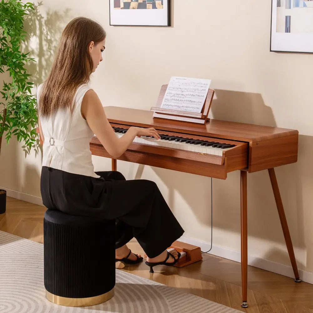 88-Key Graded Hammer Action Weighted Keyboard with Push-pull Drawer-Brown - Brown - Pianos & Keyboards