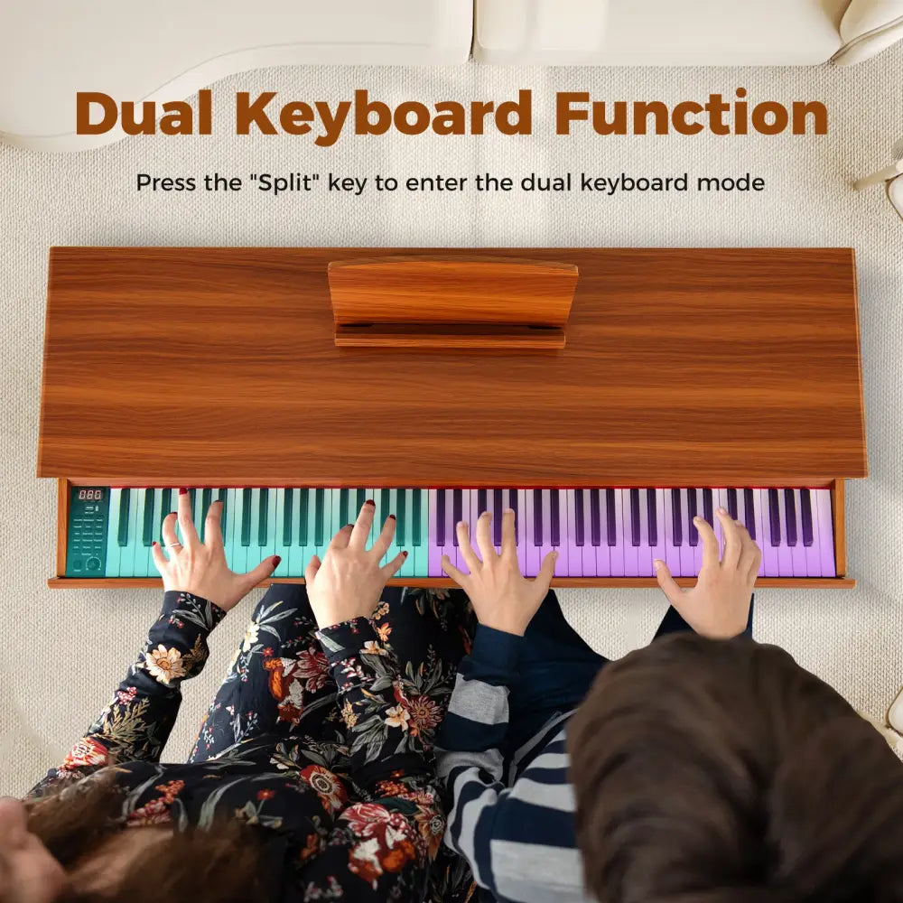 88-Key Graded Hammer Action Weighted Keyboard with Push-pull Drawer-Brown - Brown - Pianos & Keyboards