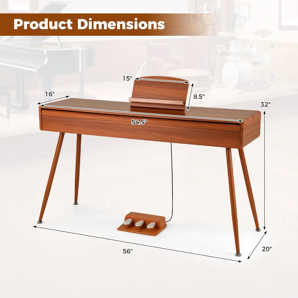 88-Key Graded Hammer Action Weighted Keyboard with Push-pull Drawer-Brown - Brown - Pianos & Keyboards