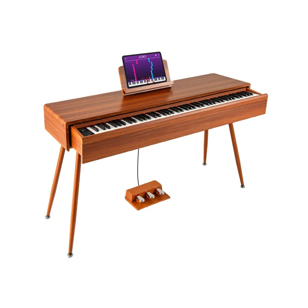 88-Key Graded Hammer Action Weighted Keyboard with Push-pull Drawer-Brown - Brown - Pianos & Keyboards