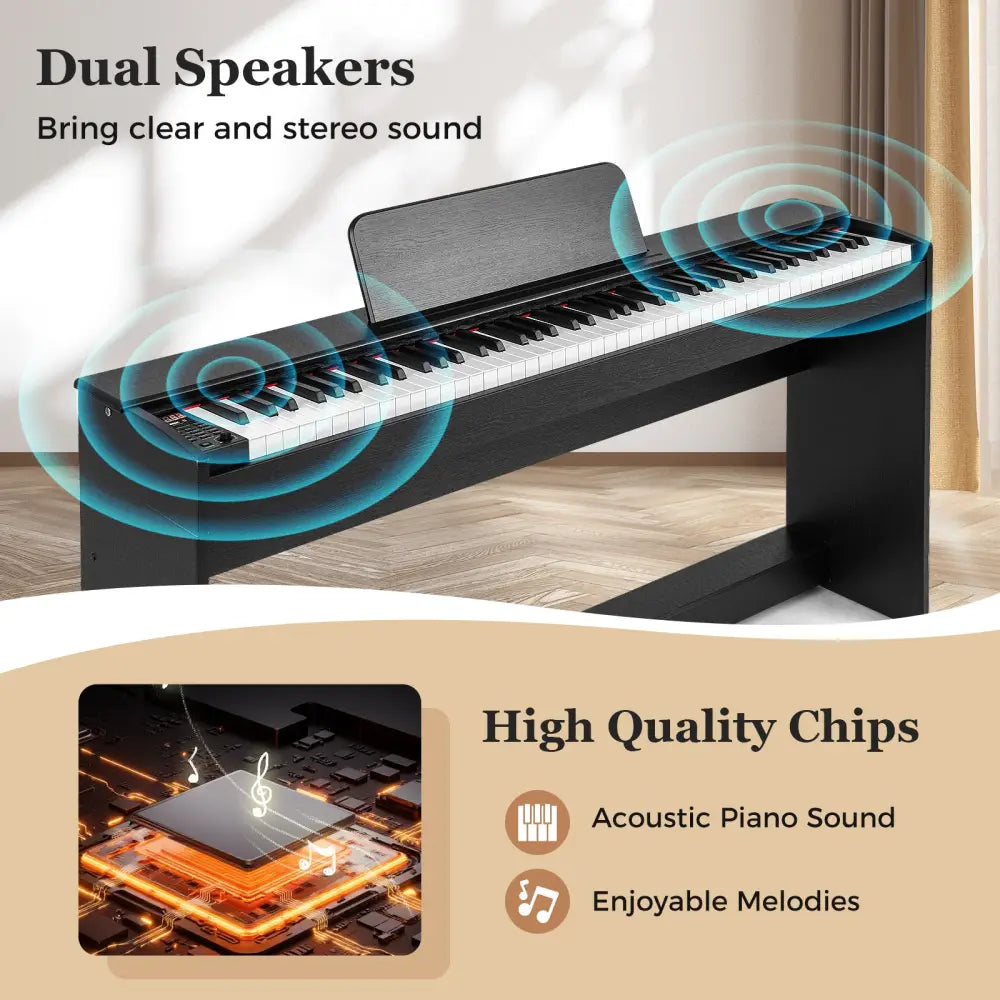 88-Key Hammer Action Weighted Keyboard with Furniture Stand-Black - Black - Pianos & Keyboards
