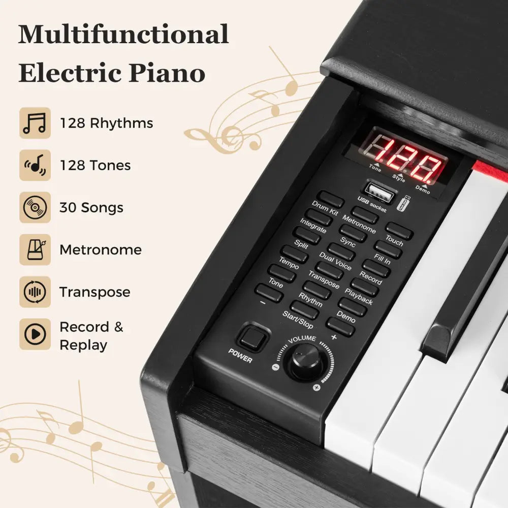 88-Key Hammer Action Weighted Keyboard with Furniture Stand-Black - Black - Pianos & Keyboards