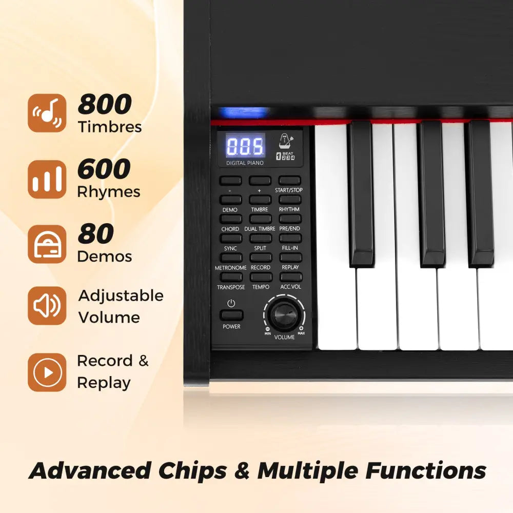 88-Key Keyboard Piano Set with Adjustable Stand-Black - Black - Pianos & Keyboards