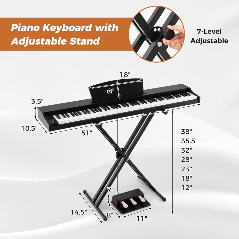 88-Key Keyboard Piano Set with Adjustable Stand-Black - Black - Pianos & Keyboards