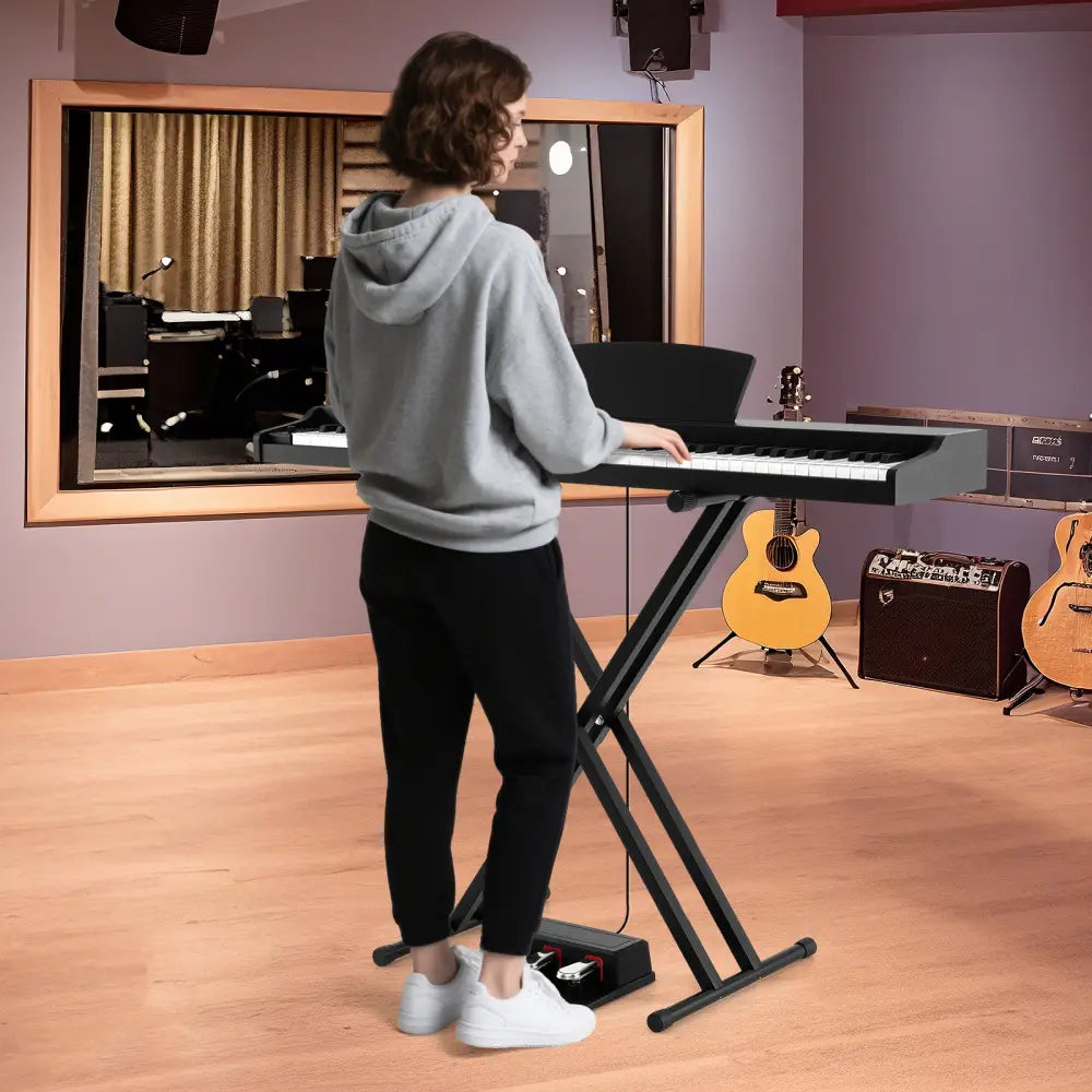 88-Key Keyboard Piano Set with Adjustable Stand-Black - Black - Pianos & Keyboards