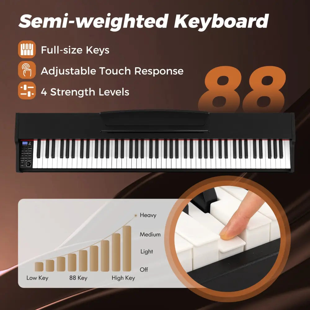 88-Key Keyboard Piano Set with Adjustable Stand-Black - Black - Pianos & Keyboards