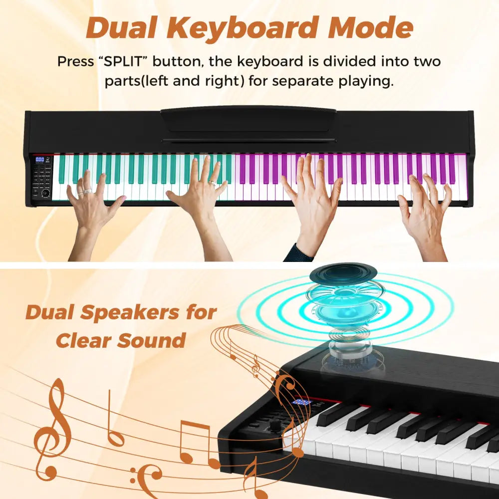 88-Key Keyboard Piano Set with Adjustable Stand-Black - Black - Pianos & Keyboards