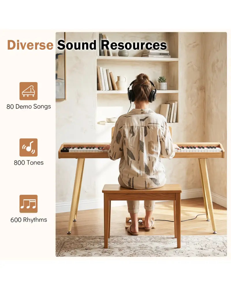 88-Key Semi-Weighted Digital Piano with 3 Pedal Unit and 80 Demos-Natural - Natural - Pianos & Keyboards