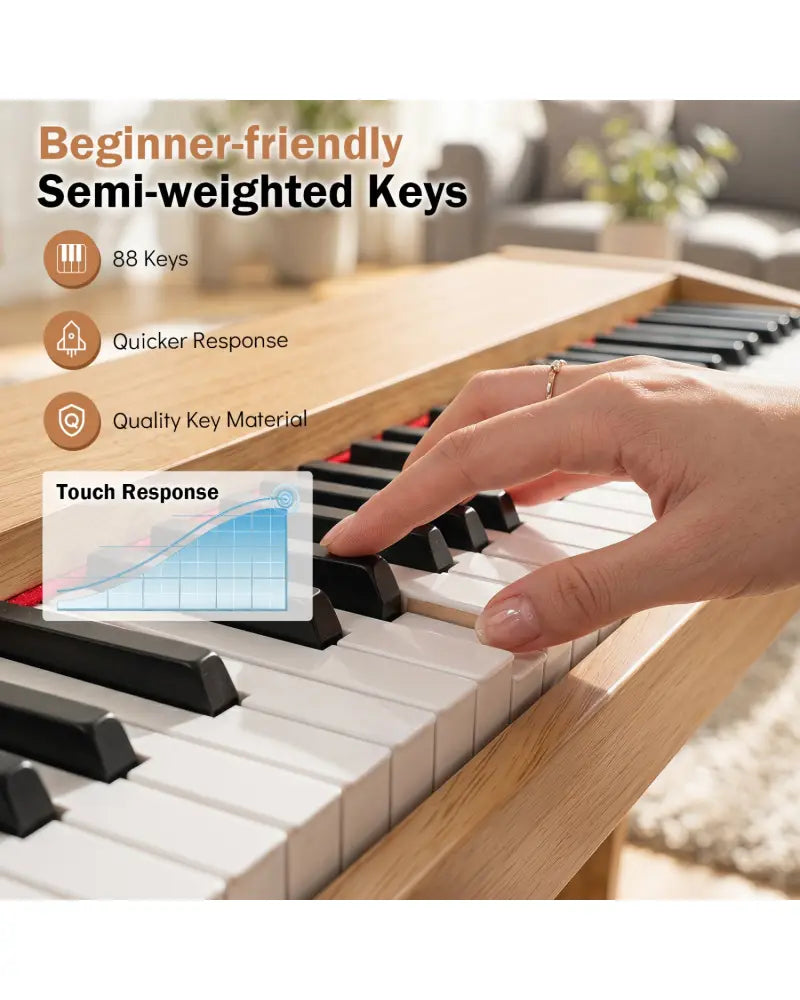88-Key Semi-Weighted Digital Piano with 3 Pedal Unit and 80 Demos-Natural - Natural - Pianos & Keyboards
