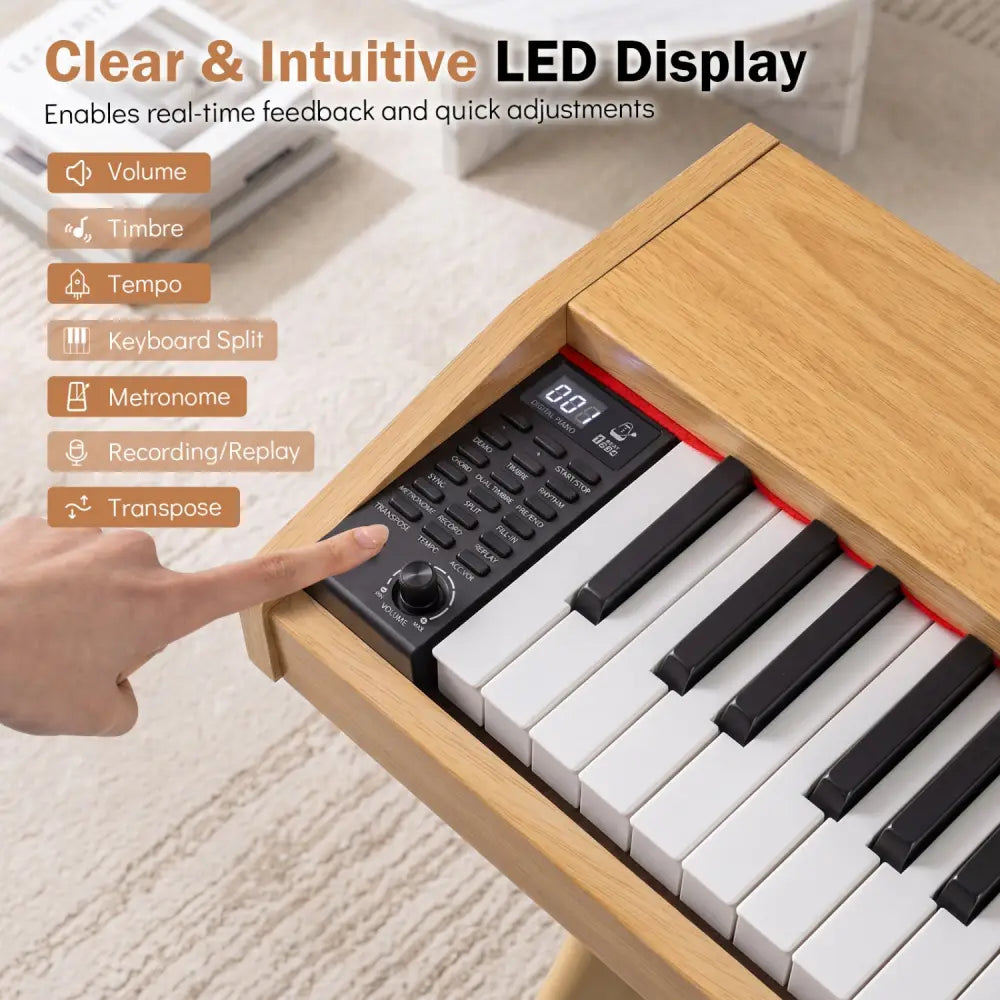 88-Key Semi-Weighted Digital Piano with 3 Pedal Unit and 80 Demos-Natural - Natural - Pianos & Keyboards