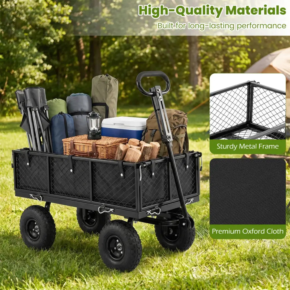 880 lbs Utility Wagon Flatbed with Removable Oxford Cloth Liner-Black - Black - Garden Carts