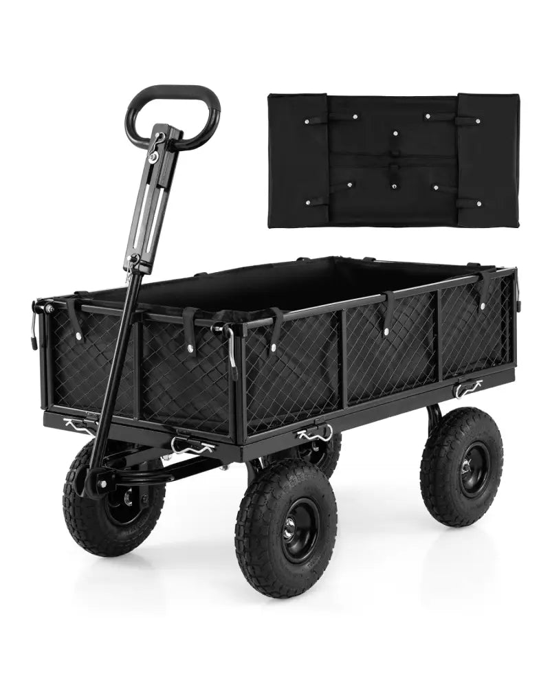 880 lbs Utility Wagon Flatbed with Removable Oxford Cloth Liner-Black - Black - Garden Carts