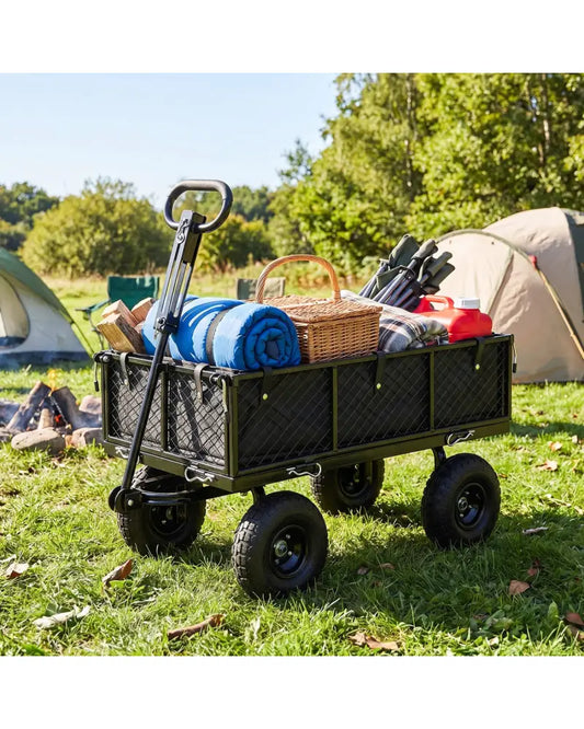 880 lbs Utility Wagon Flatbed with Removable Oxford Cloth Liner-Black - Black - Garden Carts