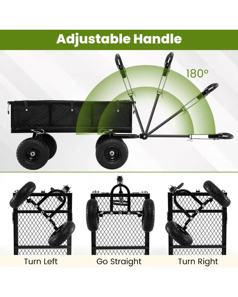 880 lbs Utility Wagon Flatbed with Removable Oxford Cloth Liner-Black - Black - Garden Carts