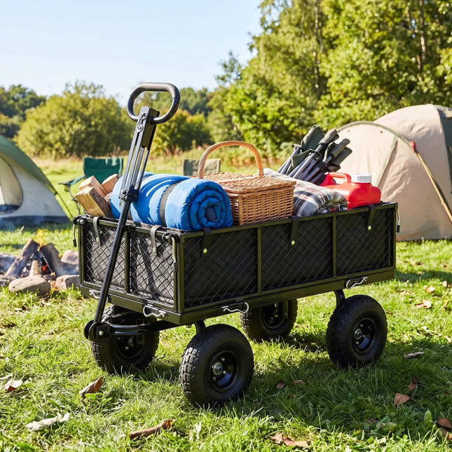 880 lbs Utility Wagon Flatbed with Removable Oxford Cloth Liner-Black - Black - Garden Carts
