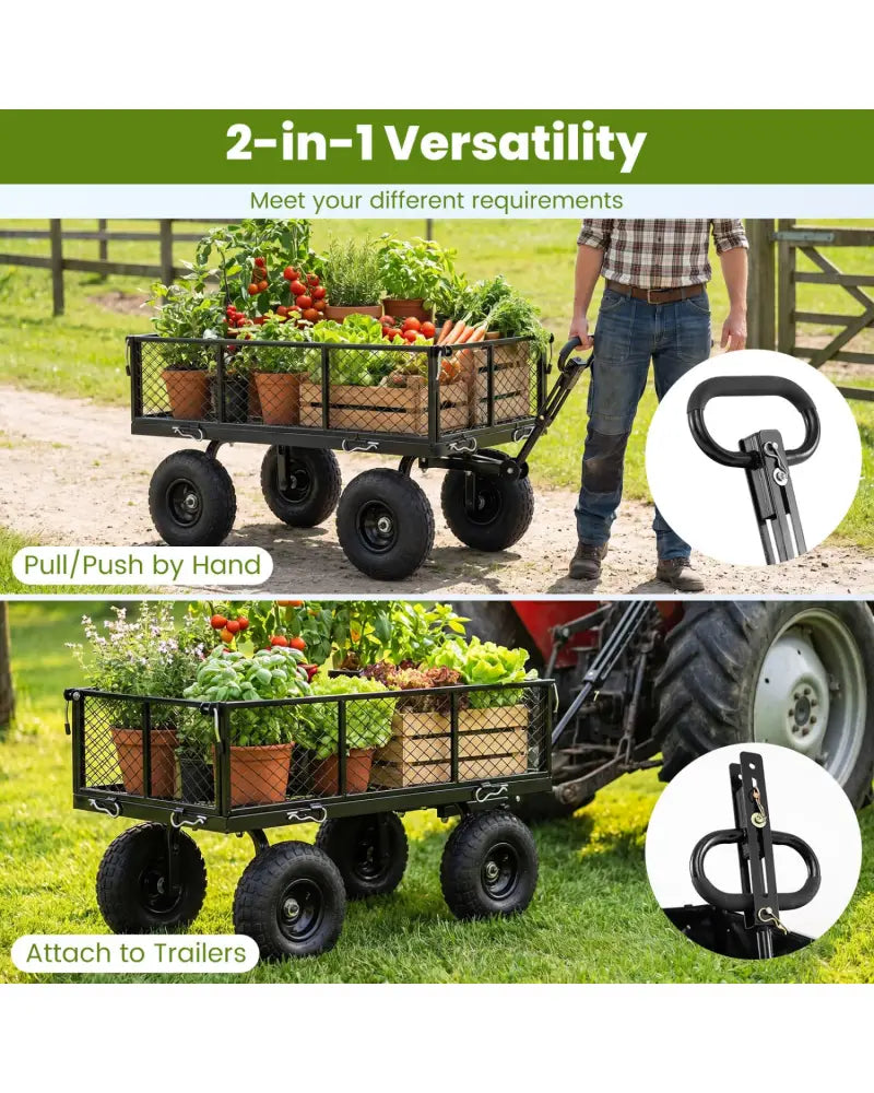 880 lbs Utility Wagon Flatbed with Removable Oxford Cloth Liner-Black - Black - Garden Carts