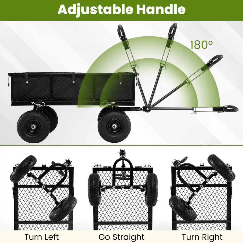 880 lbs Utility Wagon Flatbed with Removable Oxford Cloth Liner-Black - Black - Garden Carts
