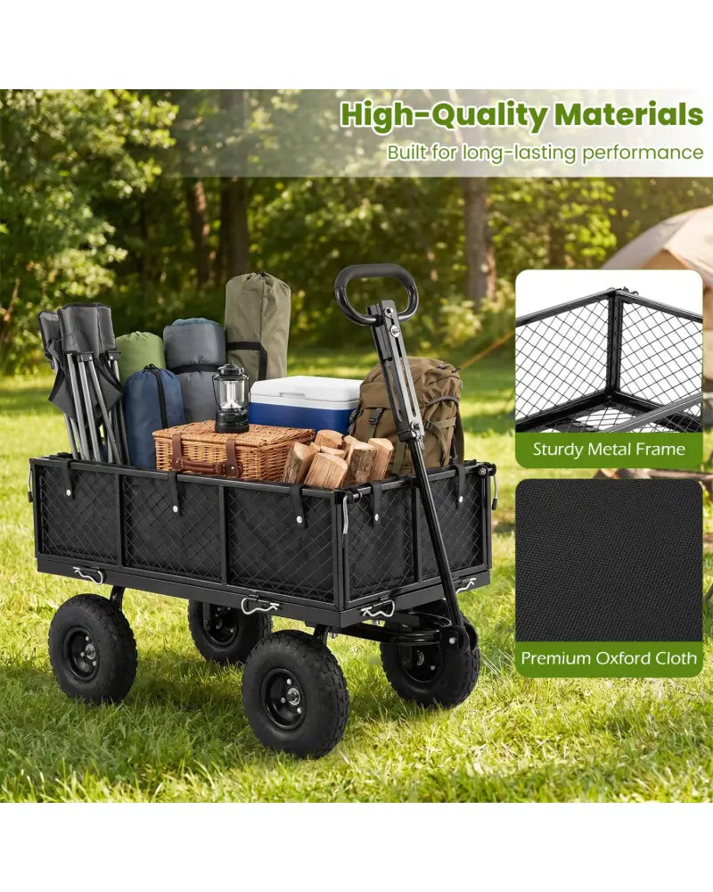 880 lbs Utility Wagon Flatbed with Removable Oxford Cloth Liner-Black - Black - Garden Carts