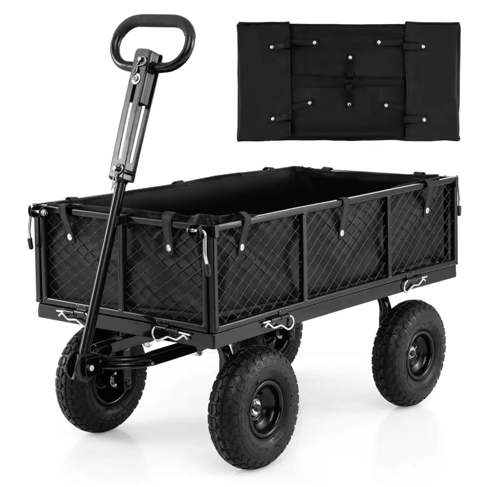 880 lbs Utility Wagon Flatbed with Removable Oxford Cloth Liner-Black - Black - Garden Carts