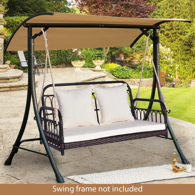 880LBS Wicker Hanging Porch Swing with Cushions-White - White - Porch Swings