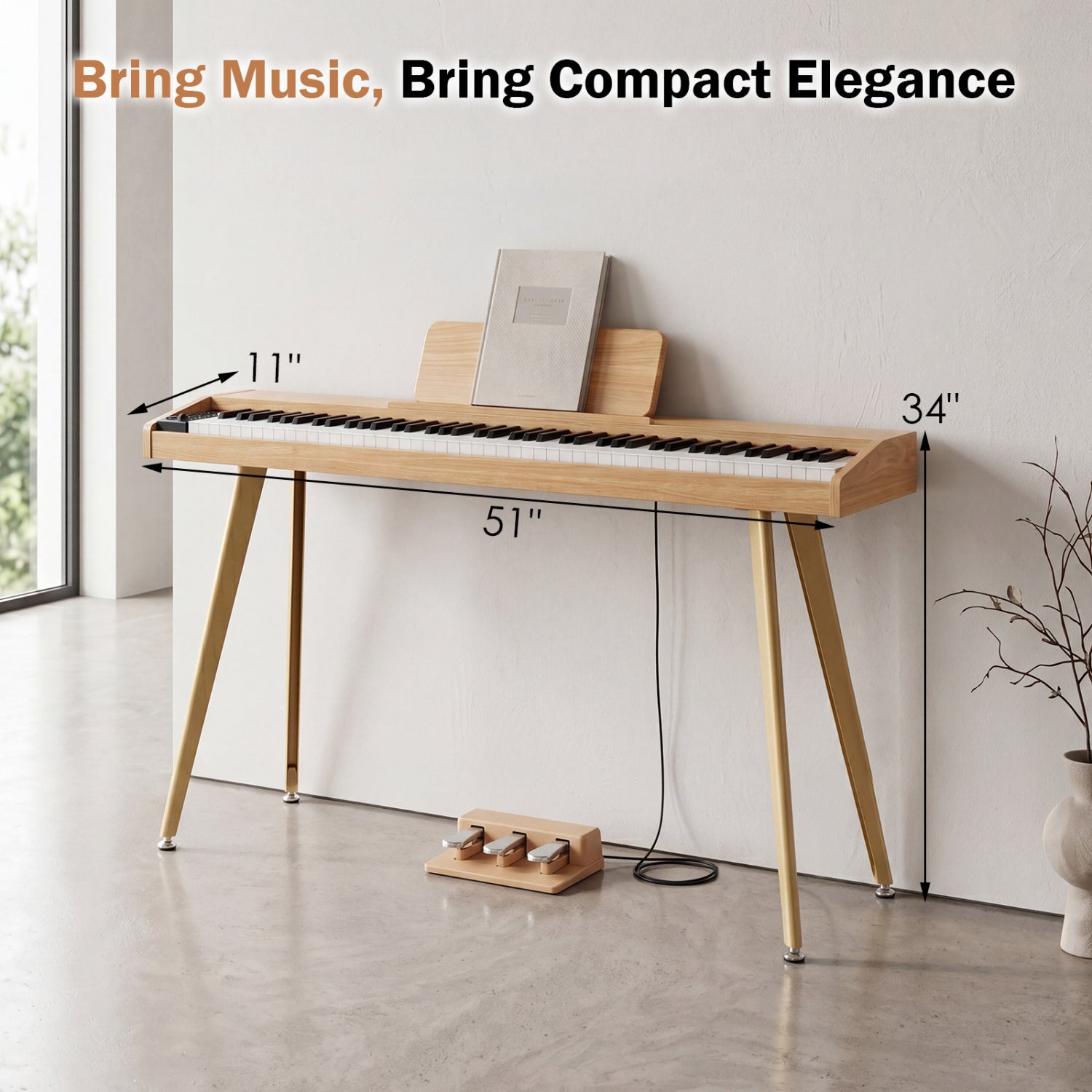 88-Key Semi-Weighted Digital Piano with 3 Pedal Unit and 80 Demos-Natural