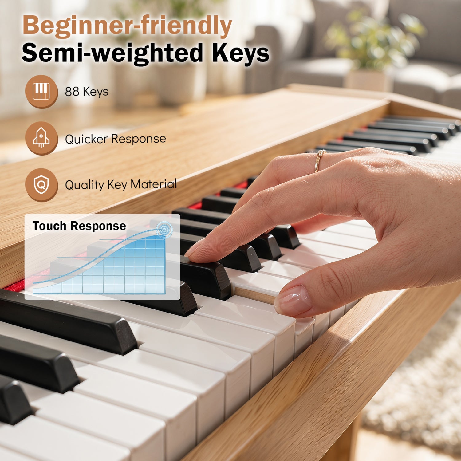 88-Key Semi-Weighted Digital Piano with 3 Pedal Unit and 80 Demos-Natural
