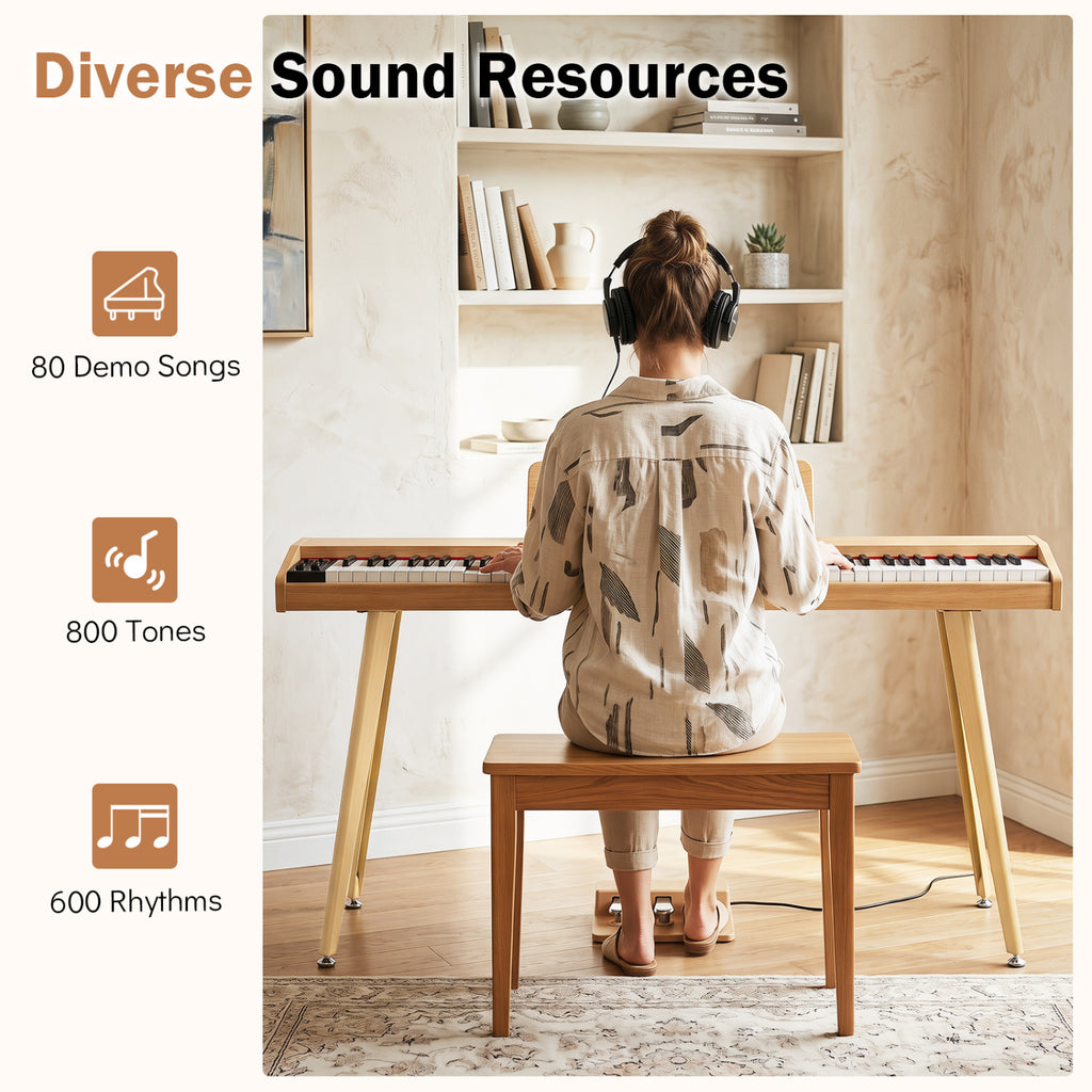 88-Key Semi-Weighted Digital Piano with 3 Pedal Unit and 80 Demos-Natural