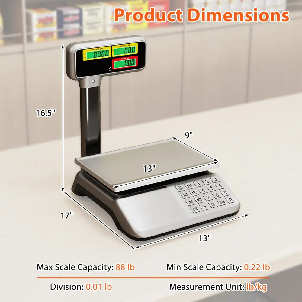 88lb Price Computing Scale with Pole Dual LCD Display Digital Commercial Food Scale - Kitchen Tools