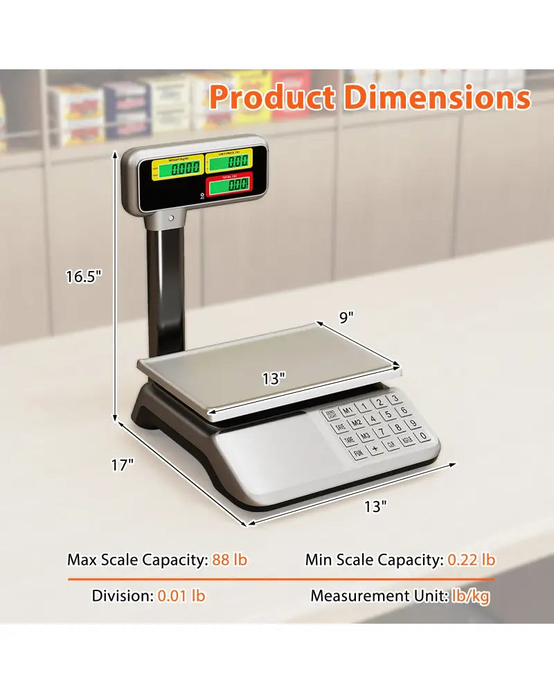 88lb Price Computing Scale with Pole Dual LCD Display Digital Commercial Food Scale - Kitchen Tools