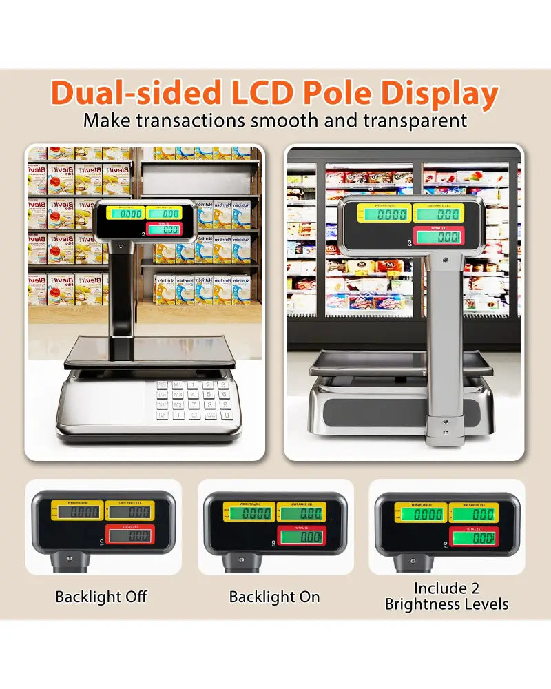 88lb Price Computing Scale with Pole Dual LCD Display Digital Commercial Food Scale - Kitchen Tools