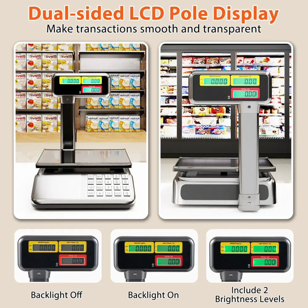 88lb Price Computing Scale with Pole Dual LCD Display Digital Commercial Food Scale - Kitchen Tools