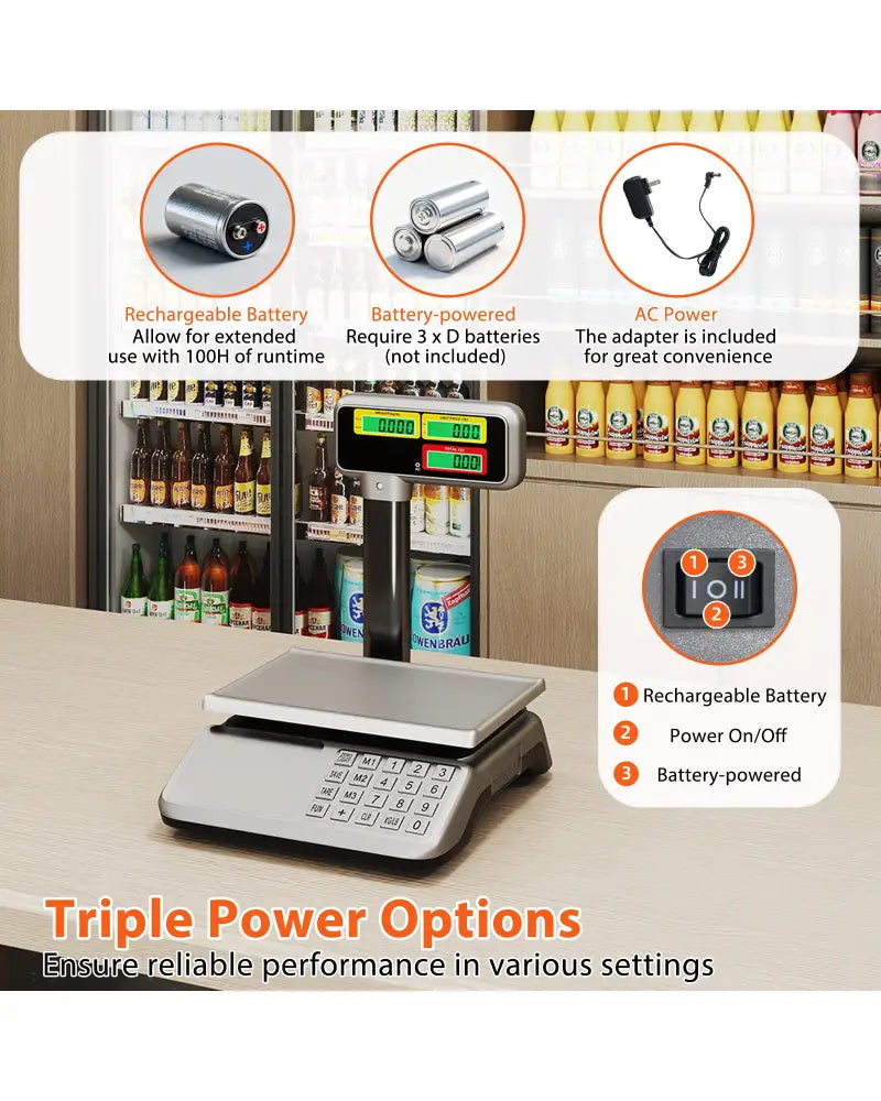 88lb Price Computing Scale with Pole Dual LCD Display Digital Commercial Food Scale - Kitchen Tools