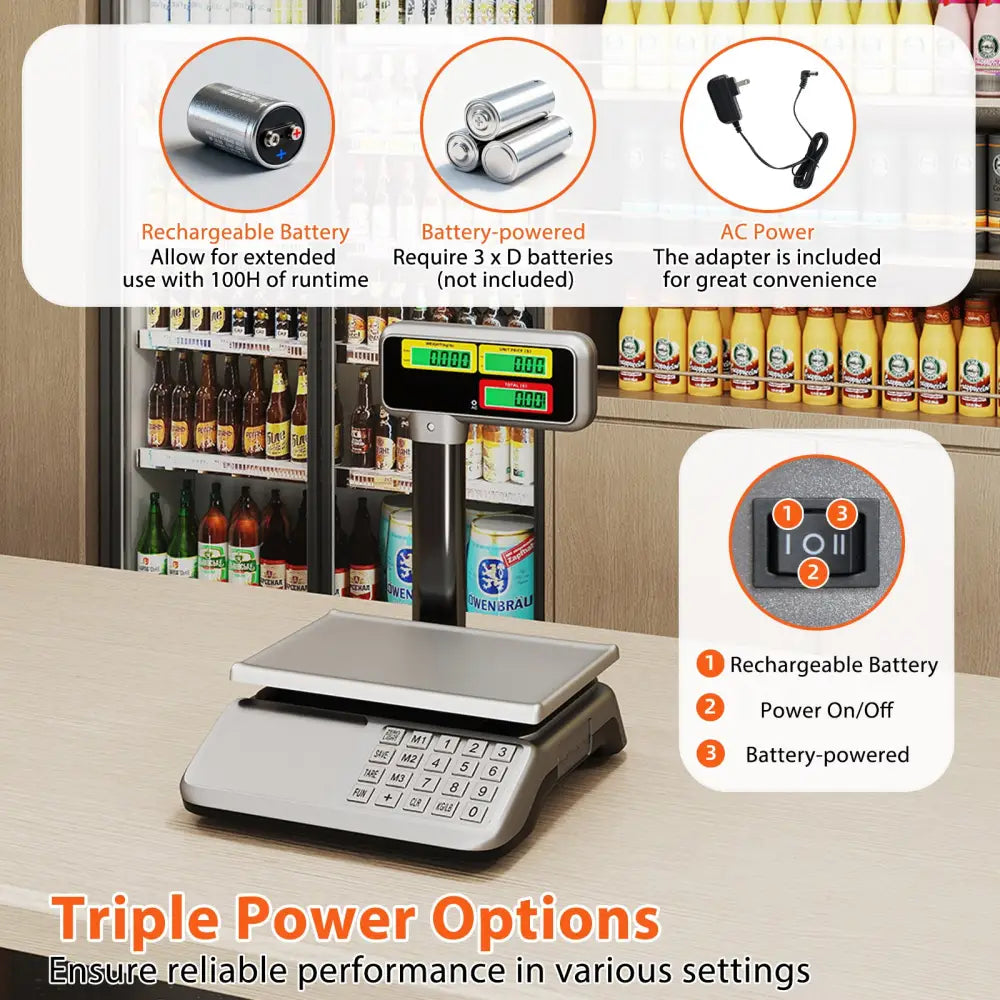 88lb Price Computing Scale with Pole Dual LCD Display Digital Commercial Food Scale - Kitchen Tools