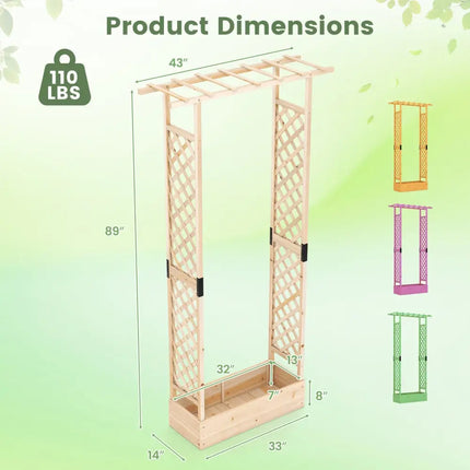 89 Inch Tall Wooden Raised Garden Bed with Side Trellis and Hanging Roof Drainage Holes-Natural - Natural - Raised