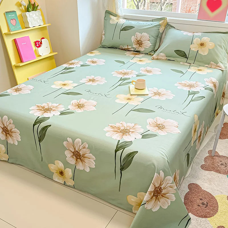 100% Cotton Flower Printed Bed Sheet – Single/Double/King Flat Sheet