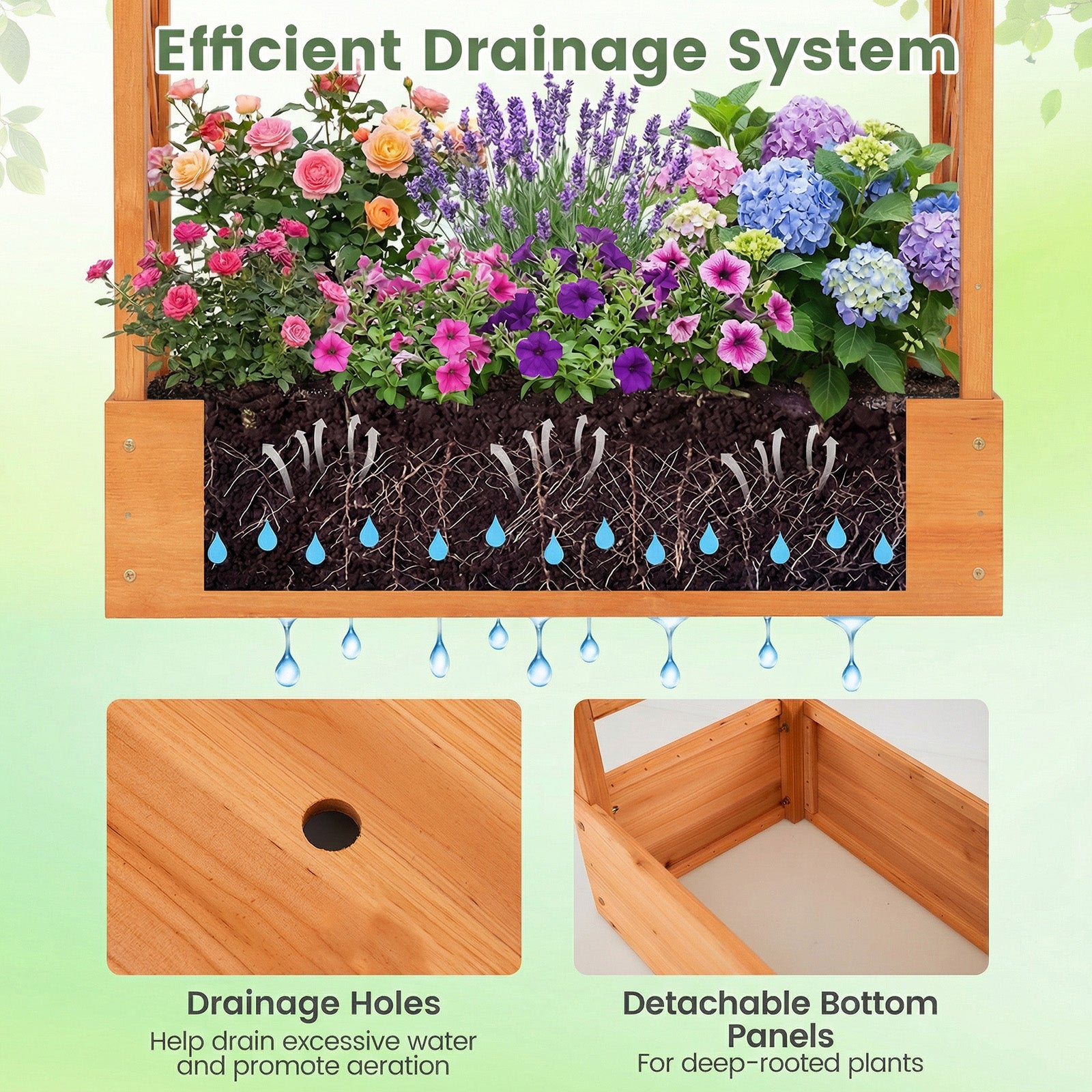 Jardinière surélevée en bois de 89 pouces de haut avec treillis latéral et trous de drainage dans le toit suspendu - Orange