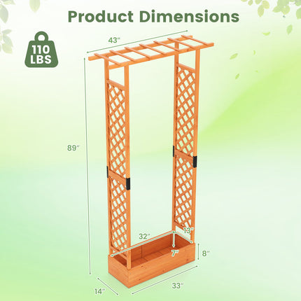 89 Inch Tall Wooden Raised Garden Bed with Side Trellis and Hanging Roof Drainage Holes-Orange