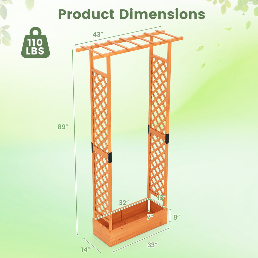 Jardinière surélevée en bois de 89 pouces de haut avec treillis latéral et trous de drainage dans le toit suspendu - Orange