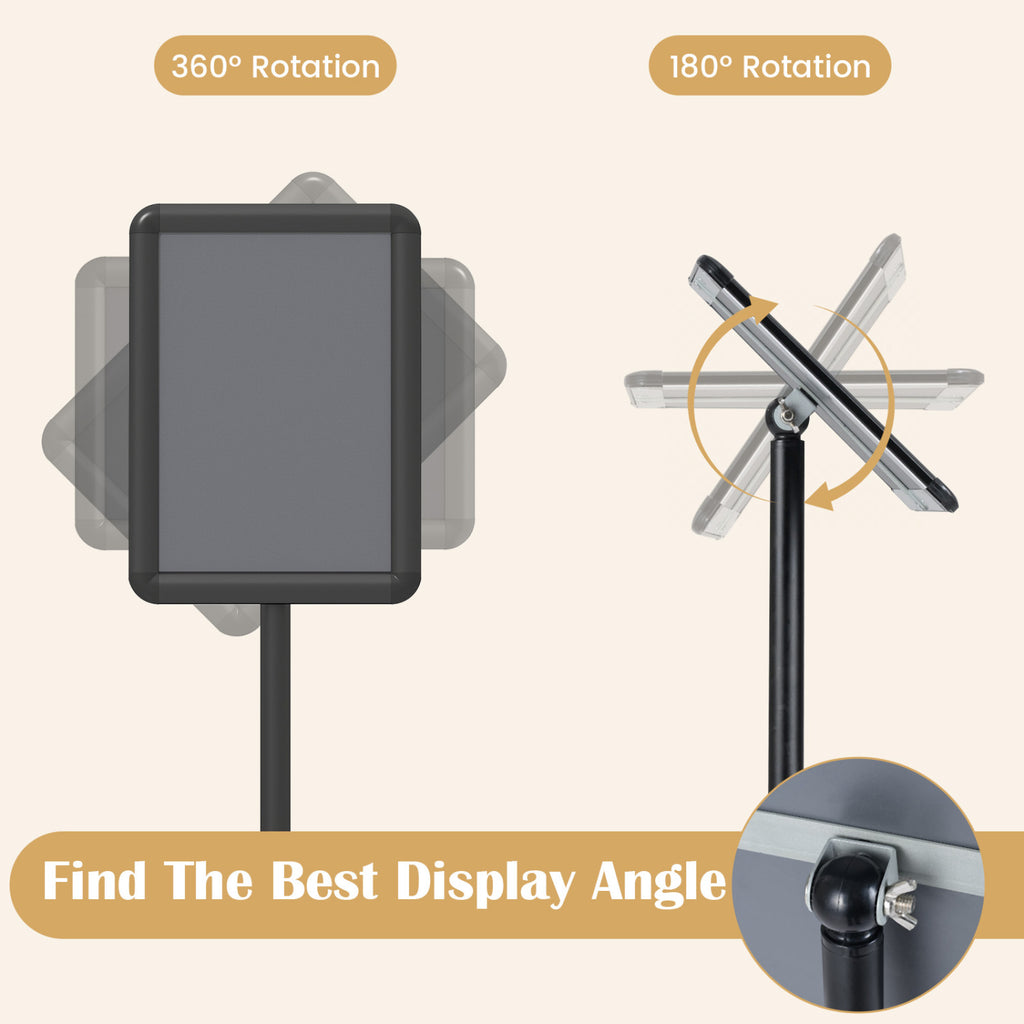 8.5 x 11Inch Sign Holder Stand with Snap-Open Frame and 360° Rotation-Black