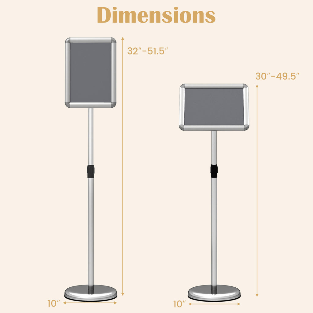 8.5 x 11Inch Sign Holder Stand with Snap-Open Frame and 360° Rotation-Silver