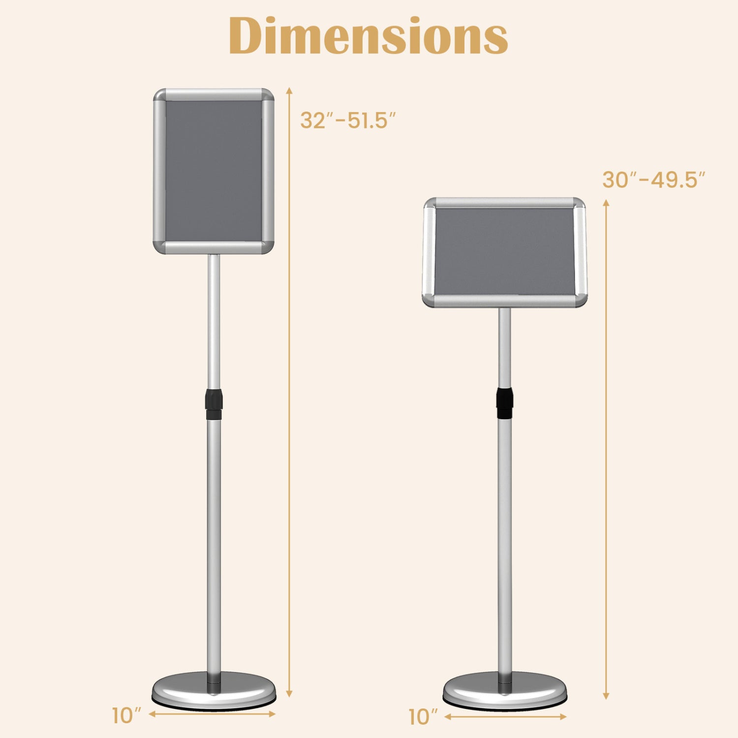 8.5 x 11Inch Sign Holder Stand with Snap-Open Frame and 360° Rotation-Silver