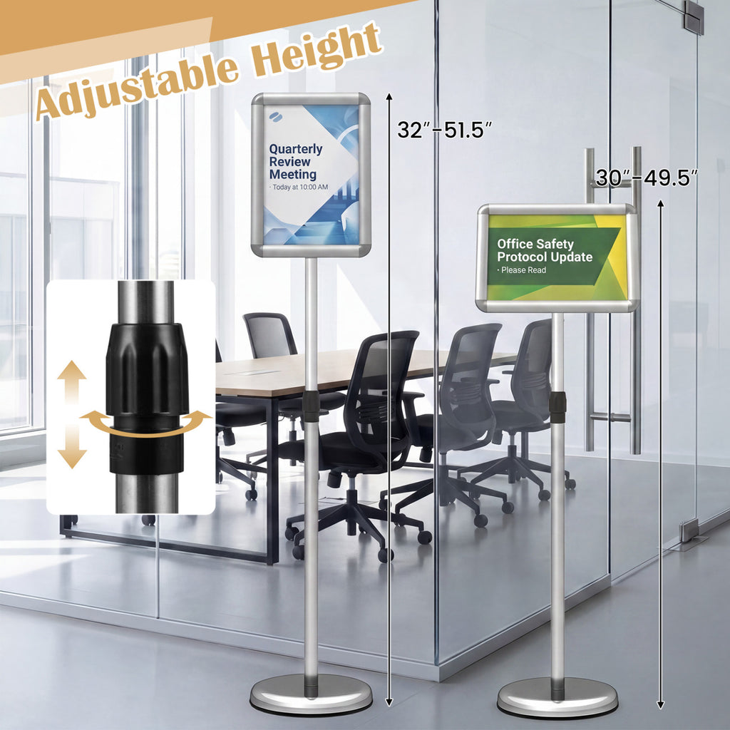 8.5 x 11Inch Sign Holder Stand with Snap-Open Frame and 360° Rotation-Silver