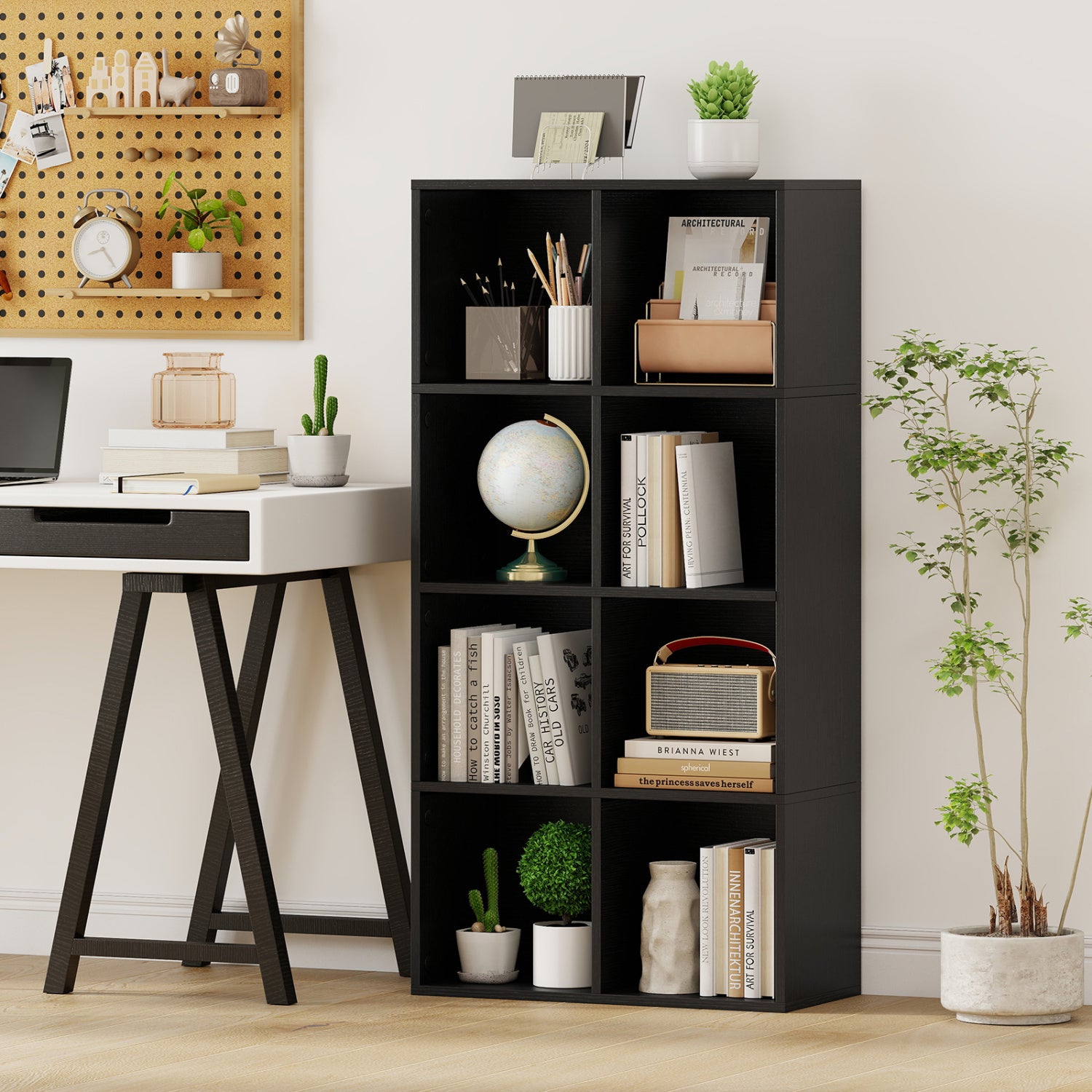 8-Cube Bookcase Bookshelf with 2 Anti-Tipping Kits Storage Organizer-Black