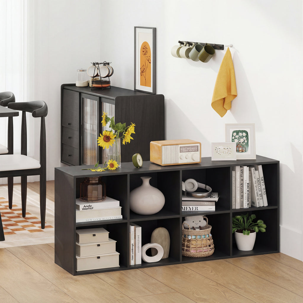 8-Cube Bookcase Bookshelf with 2 Anti-Tipping Kits Storage Organizer-Black