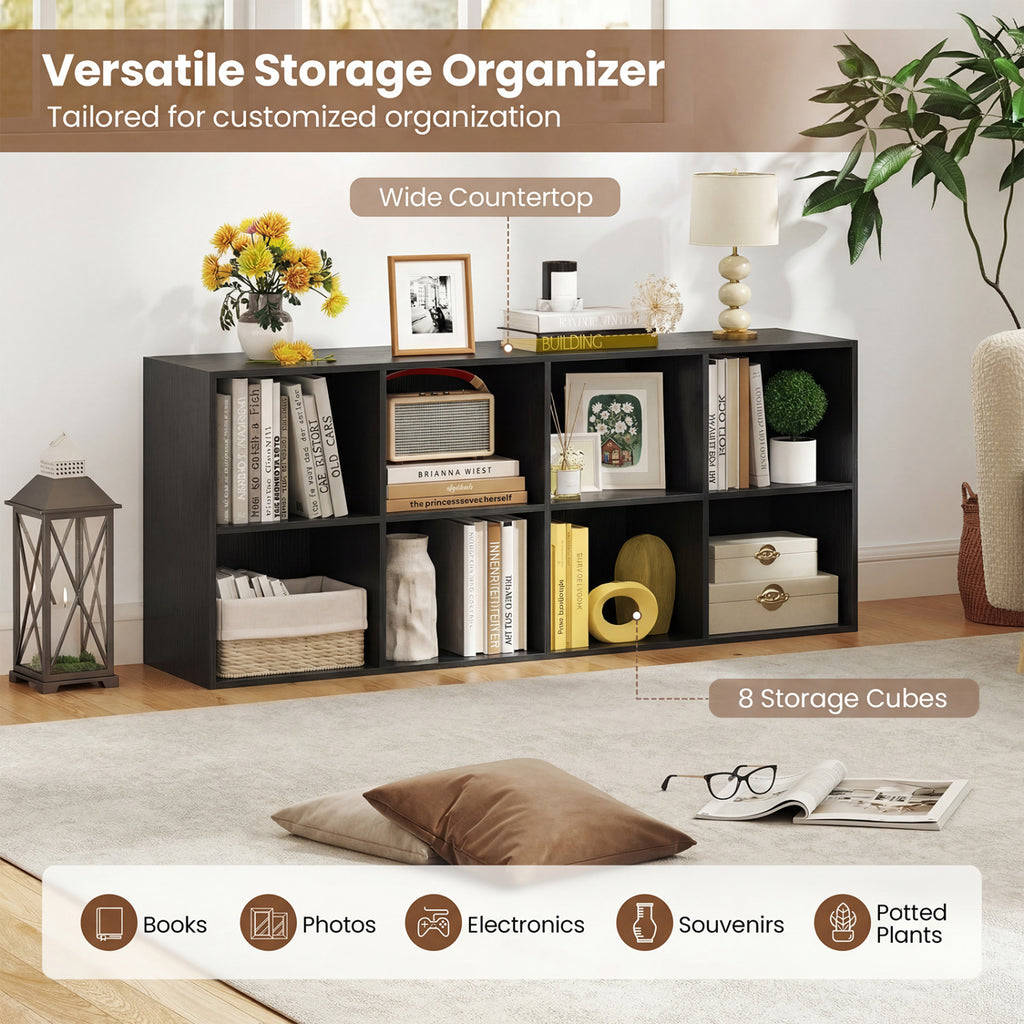 8-Cube Bookcase Bookshelf with 2 Anti-Tipping Kits Storage Organizer-Black