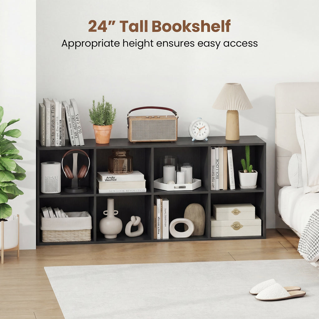 8-Cube Bookcase Bookshelf with 2 Anti-Tipping Kits Storage Organizer-Black