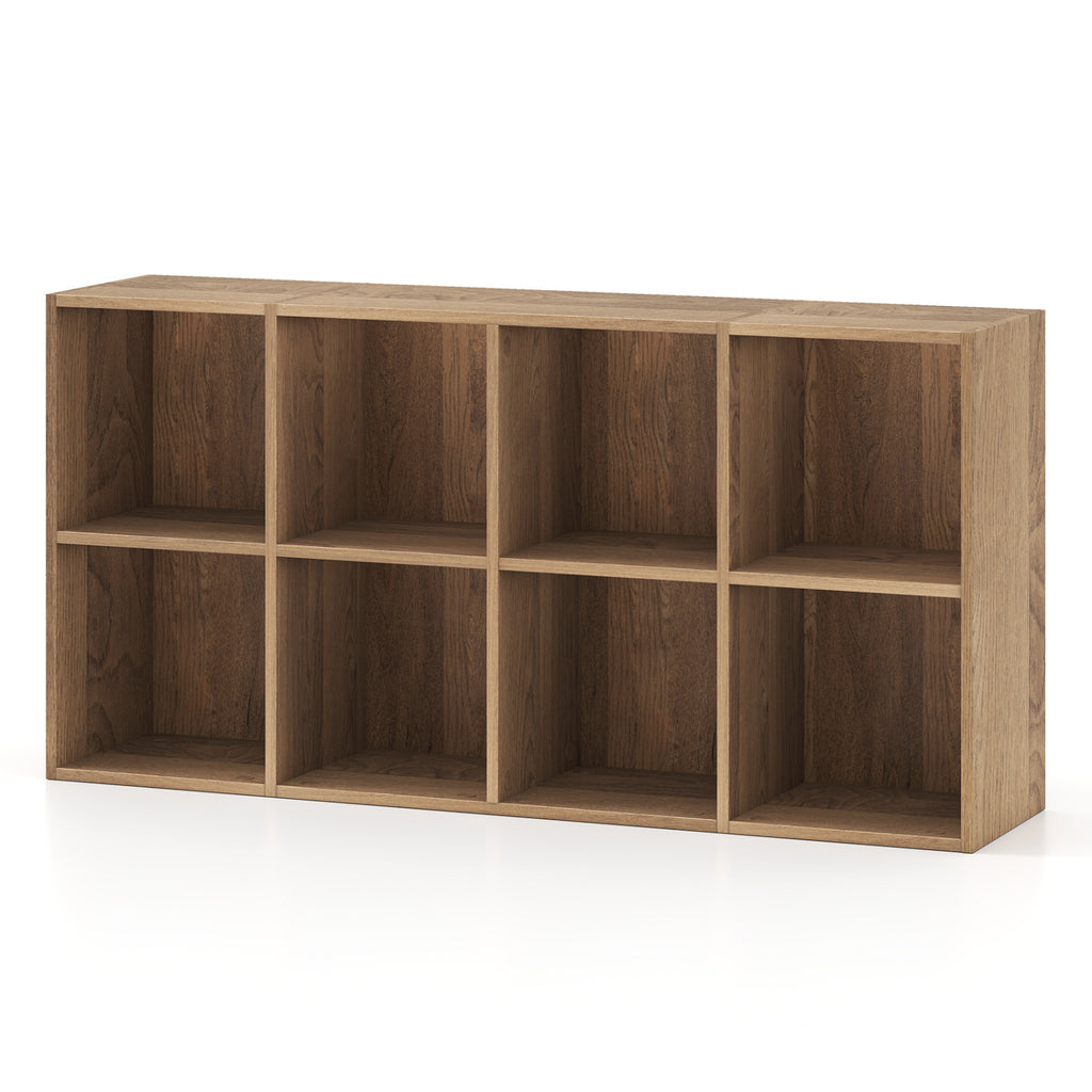 8-Cube Bookcase Bookshelf with 2 Anti-Tipping Kits Storage Organizer-Natural