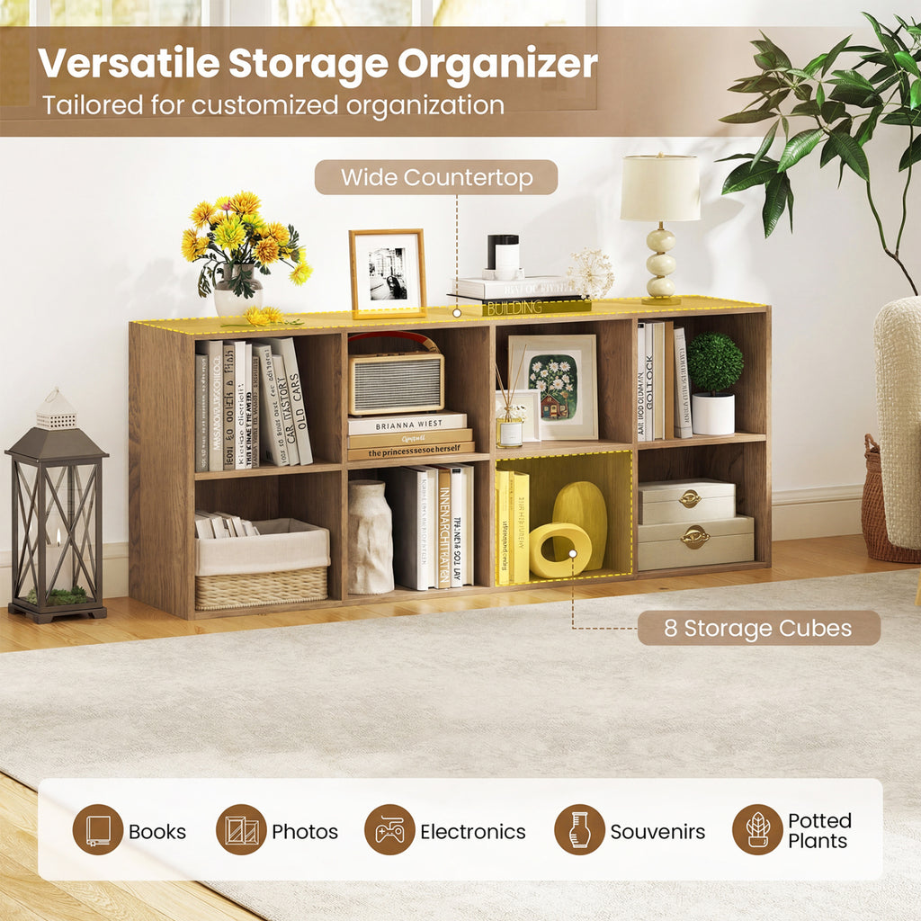 8-Cube Bookcase Bookshelf with 2 Anti-Tipping Kits Storage Organizer-Natural