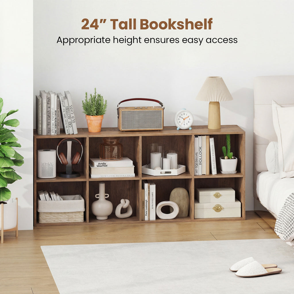 8-Cube Bookcase Bookshelf with 2 Anti-Tipping Kits Storage Organizer-Natural