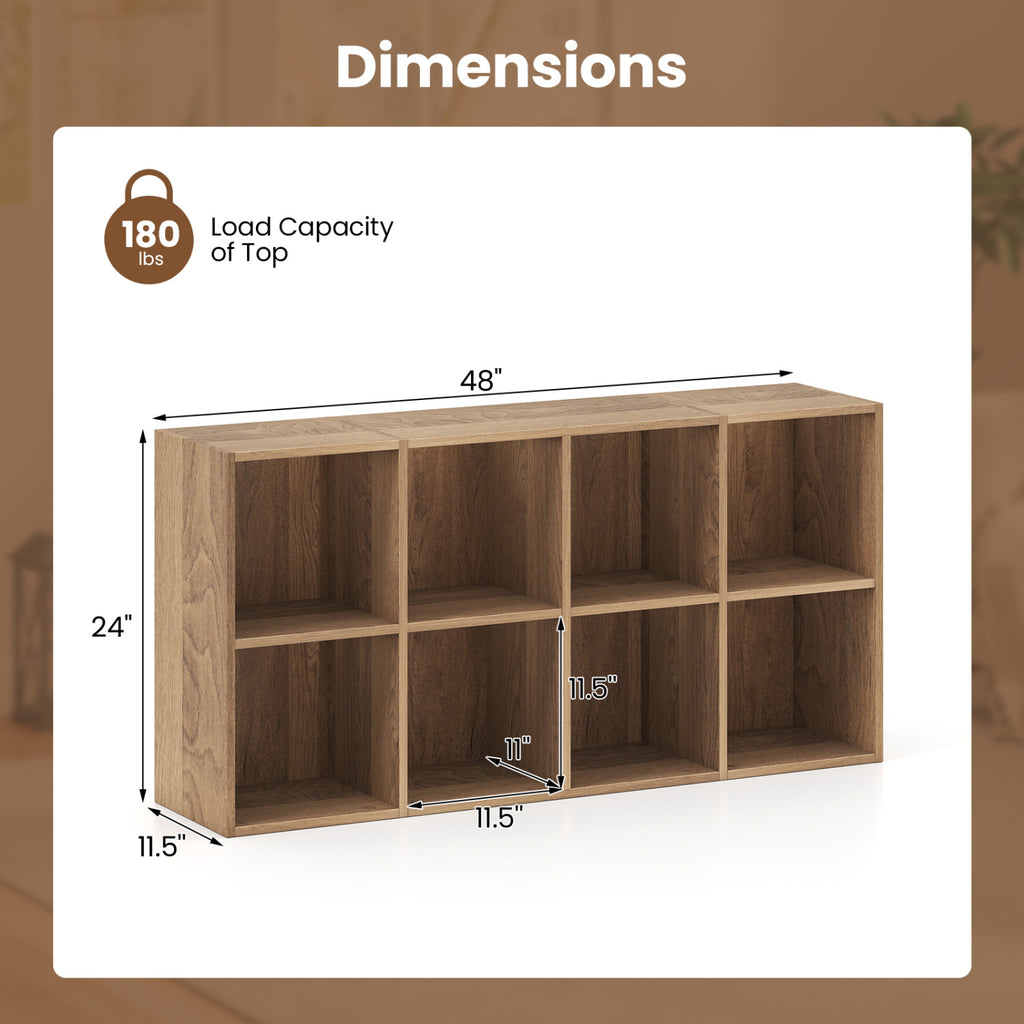 8-Cube Bookcase Bookshelf with 2 Anti-Tipping Kits Storage Organizer-Natural